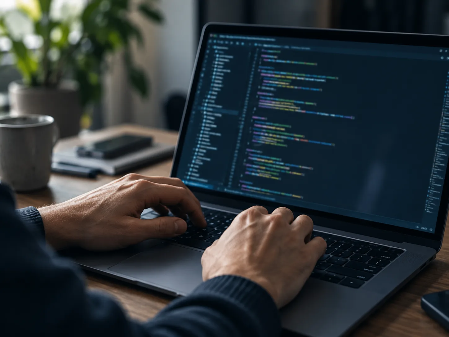 Hände bei der Entwicklung einer Website am Laptop